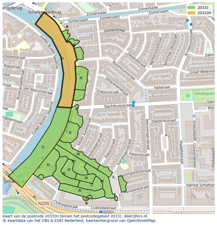 Afbeelding van het postcodegebied 2033 JH op de kaart.