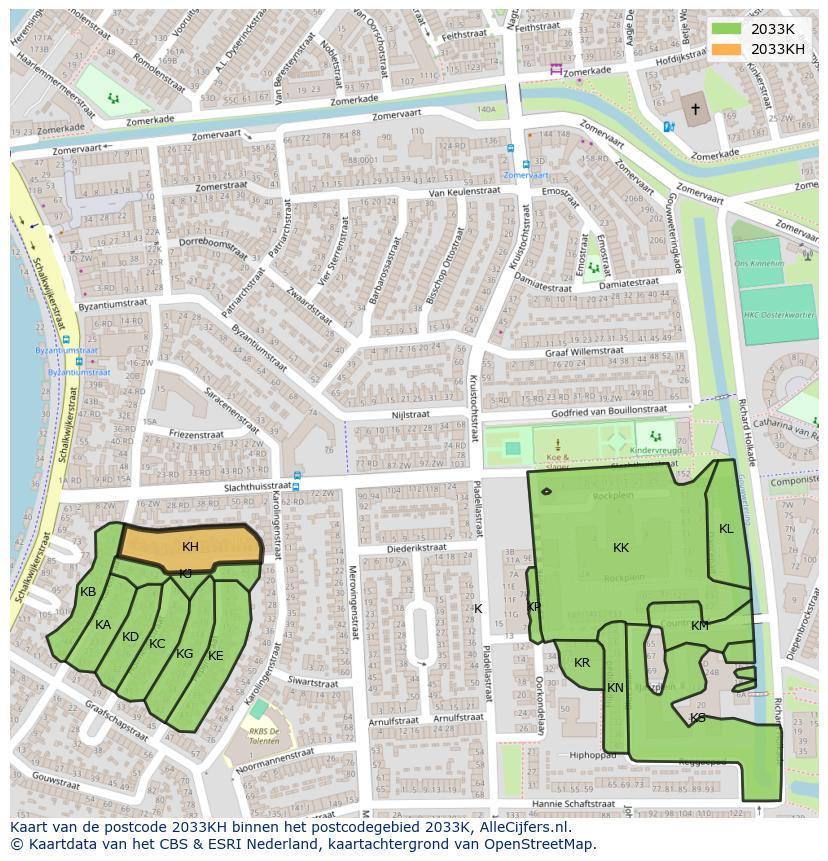Afbeelding van het postcodegebied 2033 KH op de kaart.