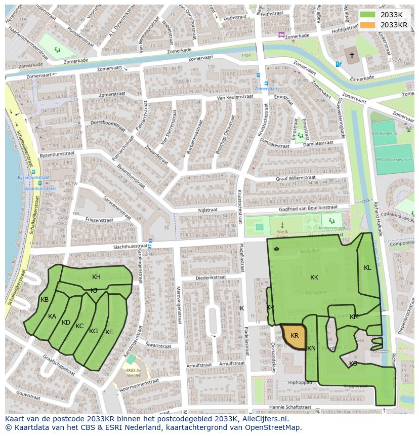 Afbeelding van het postcodegebied 2033 KR op de kaart.
