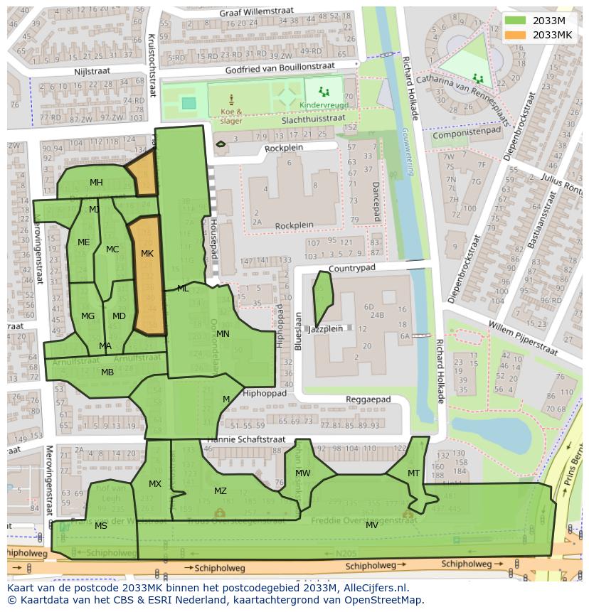Afbeelding van het postcodegebied 2033 MK op de kaart.