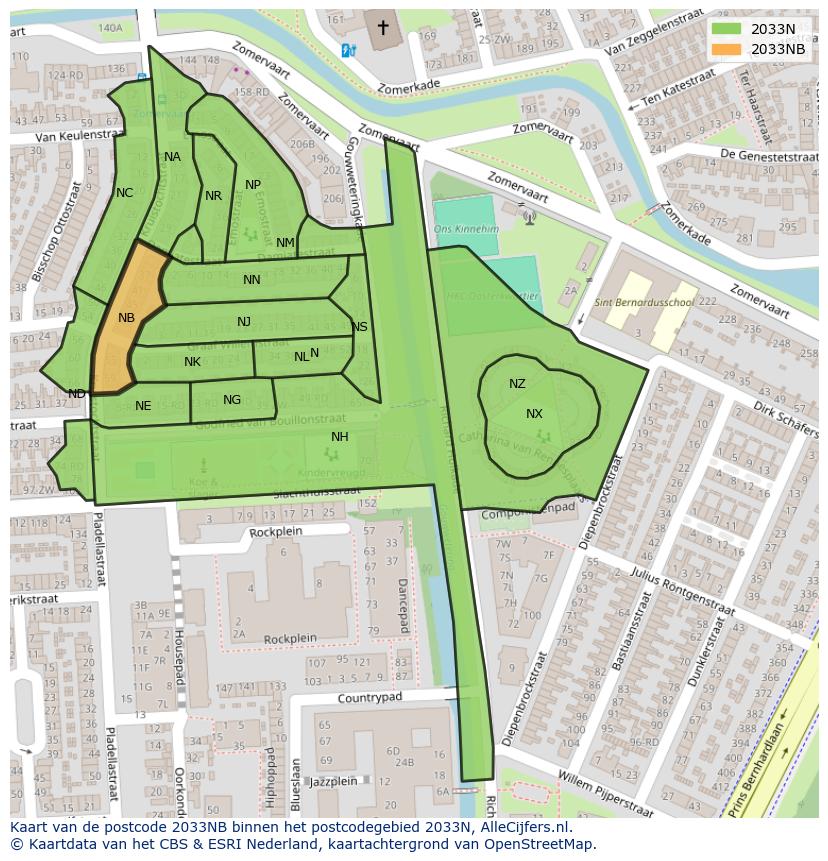 Afbeelding van het postcodegebied 2033 NB op de kaart.