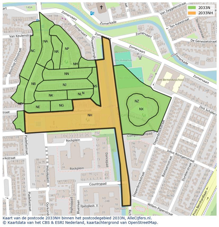 Afbeelding van het postcodegebied 2033 NH op de kaart.