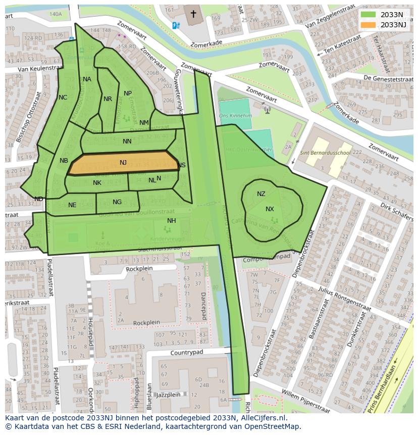 Afbeelding van het postcodegebied 2033 NJ op de kaart.