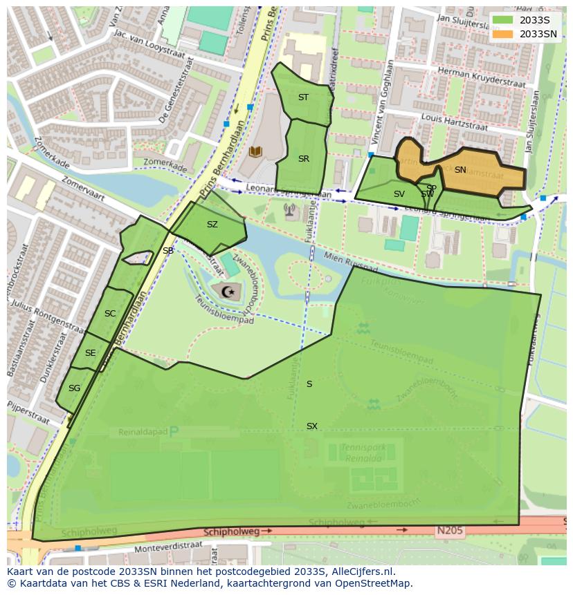 Afbeelding van het postcodegebied 2033 SN op de kaart.