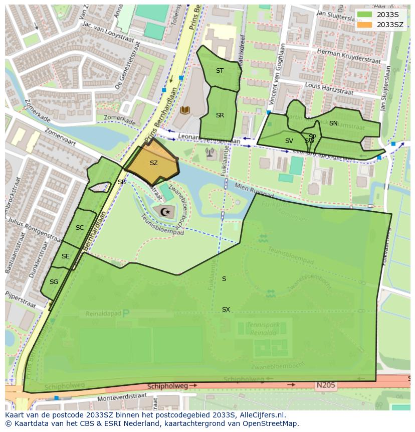 Afbeelding van het postcodegebied 2033 SZ op de kaart.