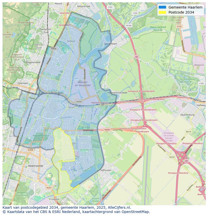 Afbeelding van het postcodegebied 2034 op de kaart.