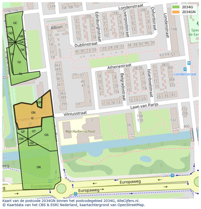 Afbeelding van het postcodegebied 2034 GN op de kaart.