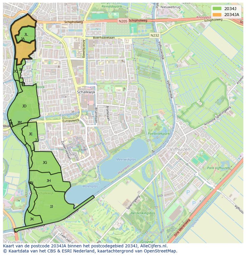 Afbeelding van het postcodegebied 2034 JA op de kaart.