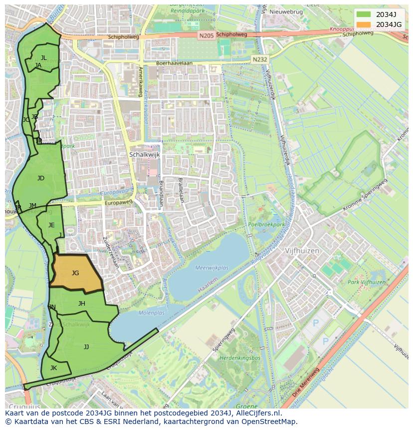 Afbeelding van het postcodegebied 2034 JG op de kaart.