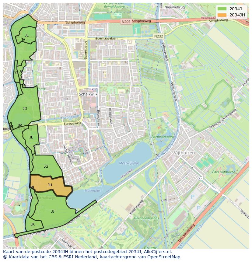 Afbeelding van het postcodegebied 2034 JH op de kaart.