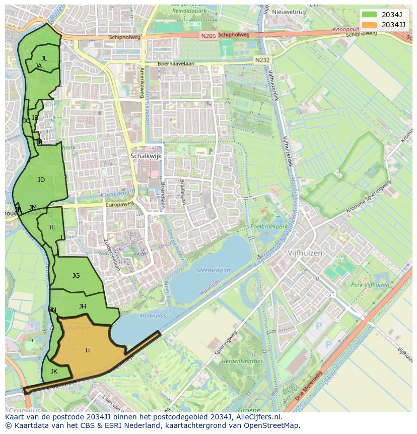 Afbeelding van het postcodegebied 2034 JJ op de kaart.