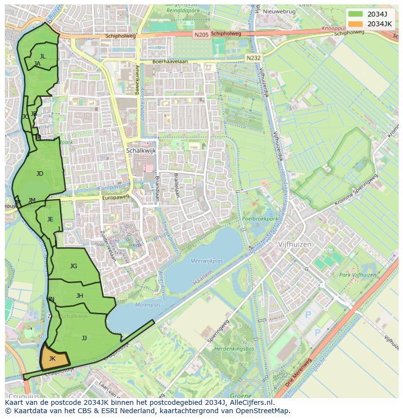 Afbeelding van het postcodegebied 2034 JK op de kaart.