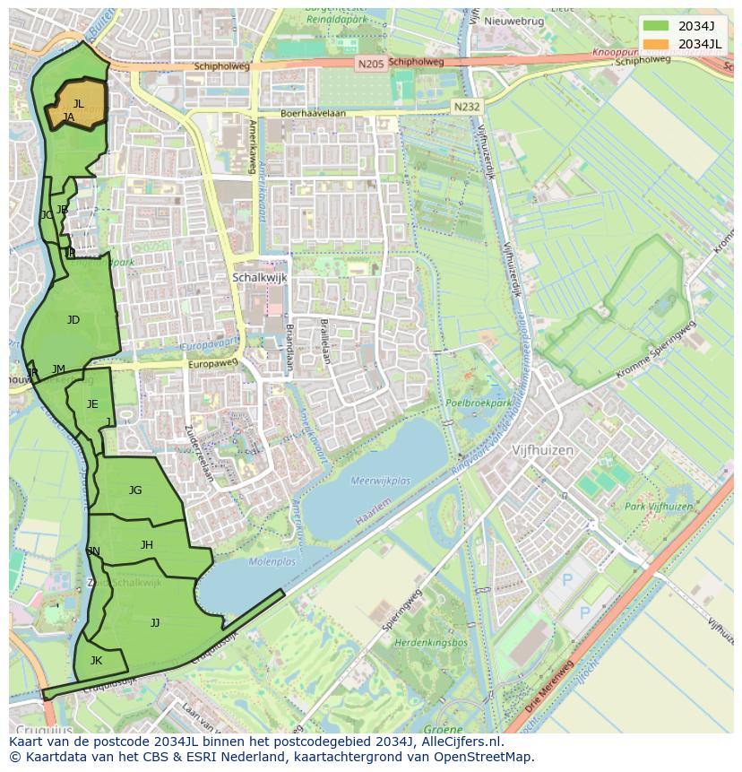 Afbeelding van het postcodegebied 2034 JL op de kaart.