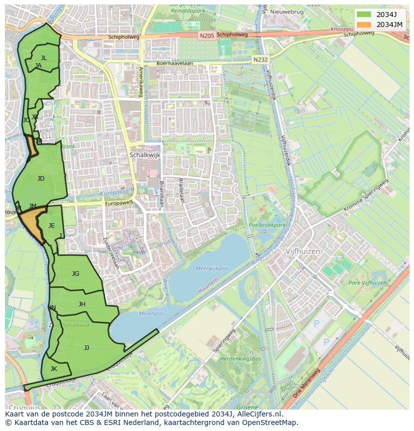Afbeelding van het postcodegebied 2034 JM op de kaart.