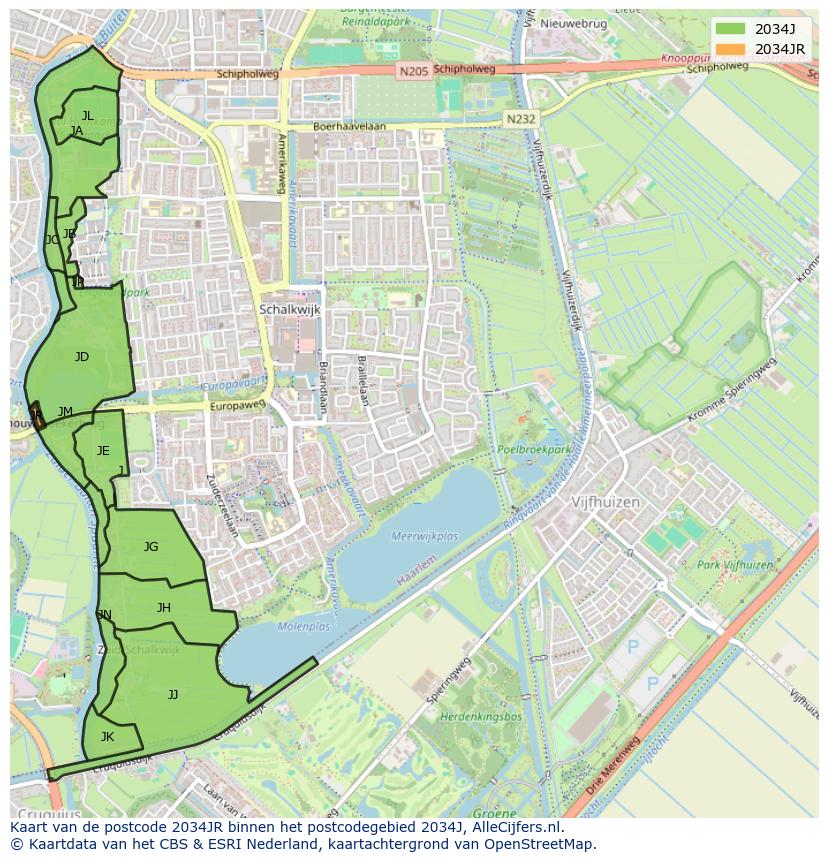 Afbeelding van het postcodegebied 2034 JR op de kaart.