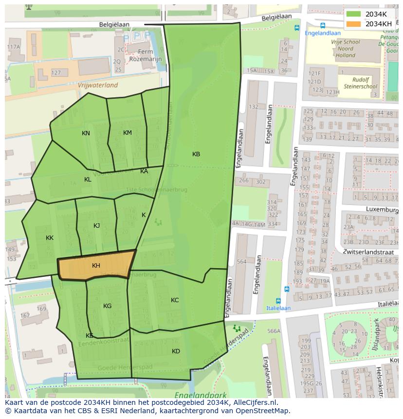 Afbeelding van het postcodegebied 2034 KH op de kaart.