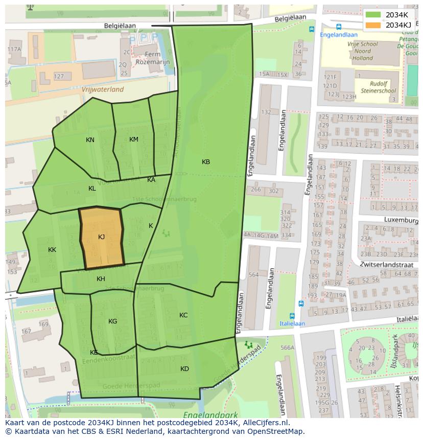 Afbeelding van het postcodegebied 2034 KJ op de kaart.