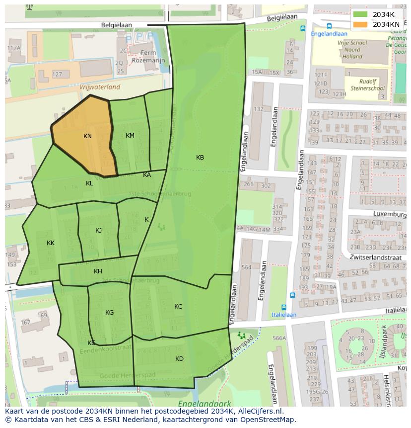 Afbeelding van het postcodegebied 2034 KN op de kaart.