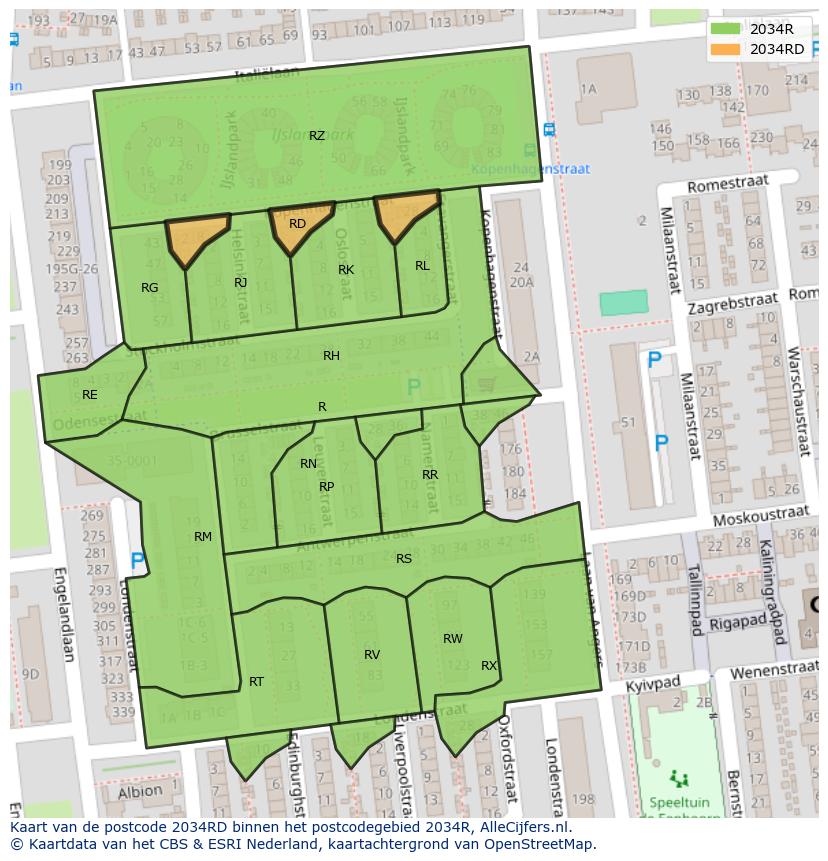 Afbeelding van het postcodegebied 2034 RD op de kaart.