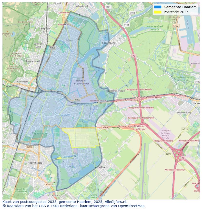 Afbeelding van het postcodegebied 2035 op de kaart.