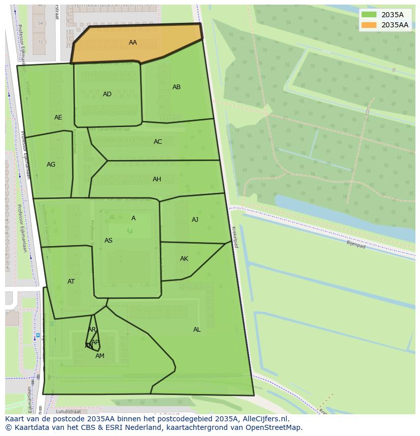 Afbeelding van het postcodegebied 2035 AA op de kaart.
