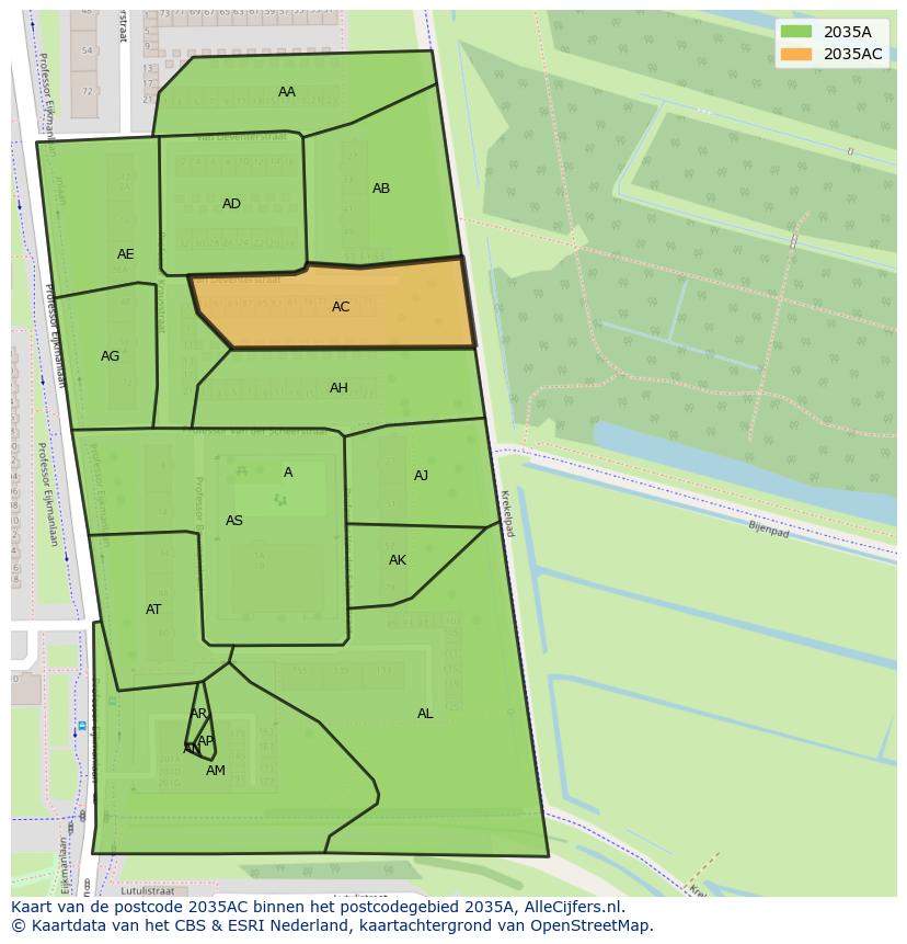 Afbeelding van het postcodegebied 2035 AC op de kaart.