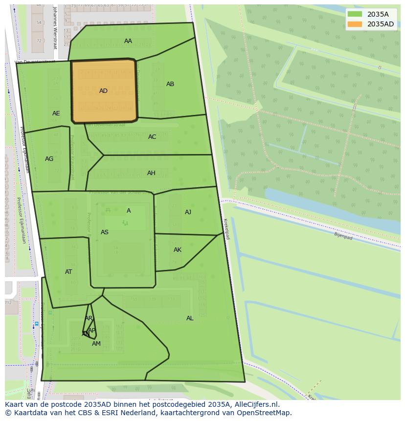 Afbeelding van het postcodegebied 2035 AD op de kaart.