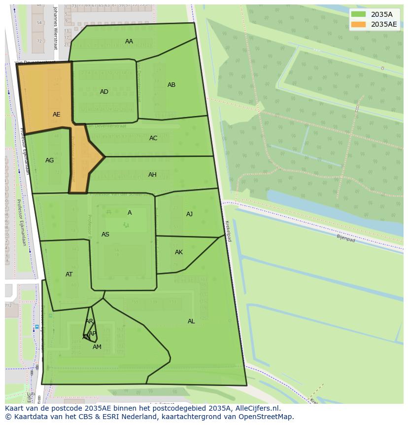 Afbeelding van het postcodegebied 2035 AE op de kaart.