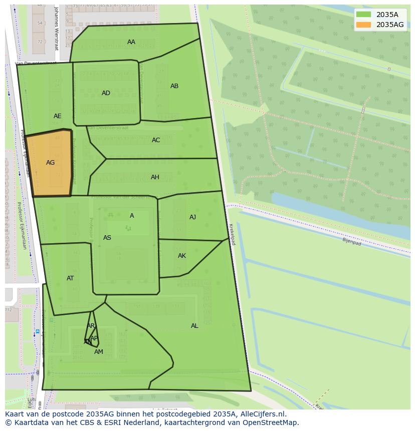 Afbeelding van het postcodegebied 2035 AG op de kaart.