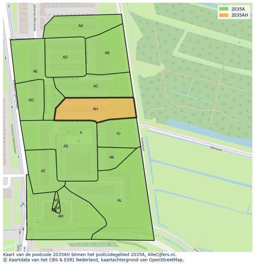 Afbeelding van het postcodegebied 2035 AH op de kaart.