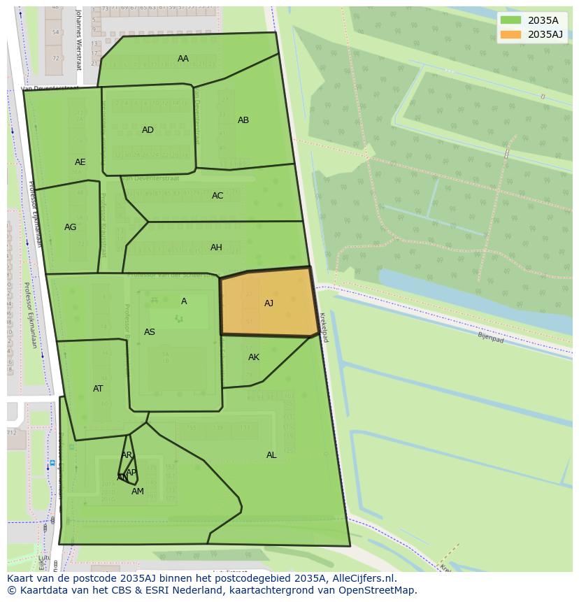 Afbeelding van het postcodegebied 2035 AJ op de kaart.