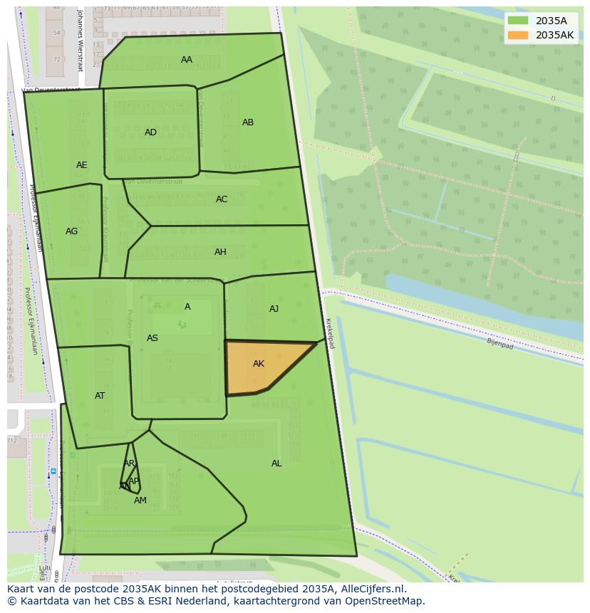 Afbeelding van het postcodegebied 2035 AK op de kaart.
