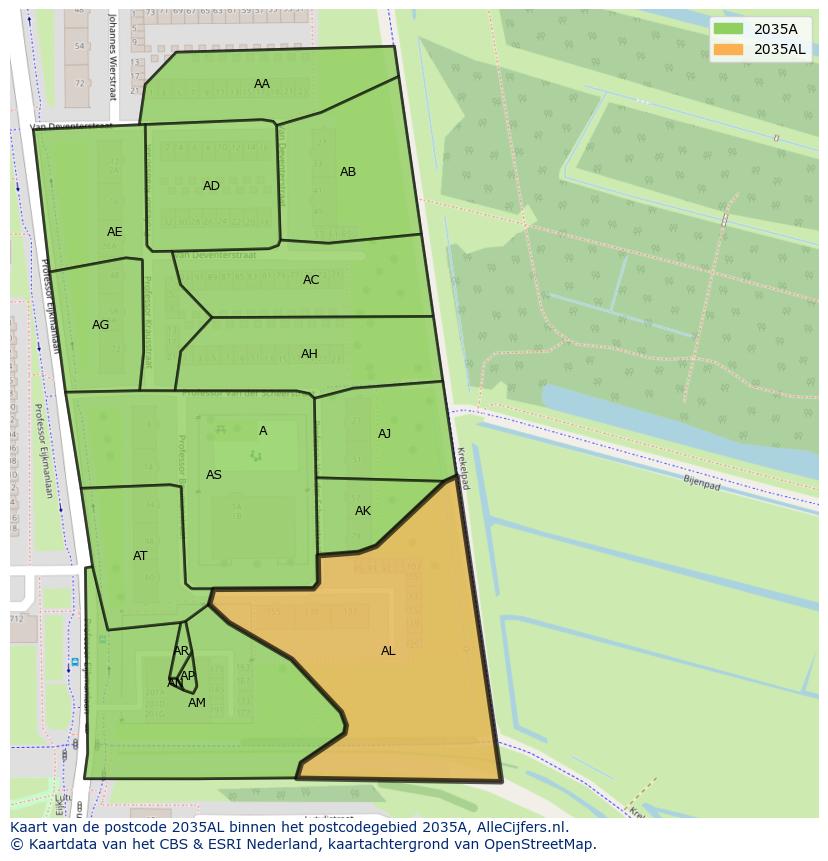 Afbeelding van het postcodegebied 2035 AL op de kaart.