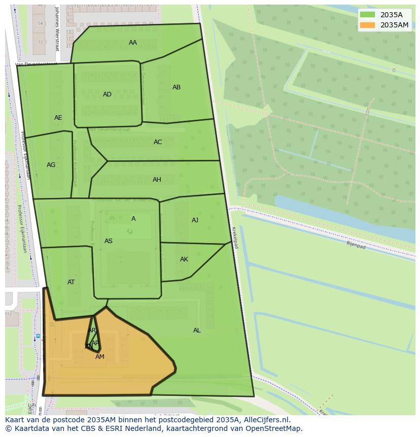 Afbeelding van het postcodegebied 2035 AM op de kaart.