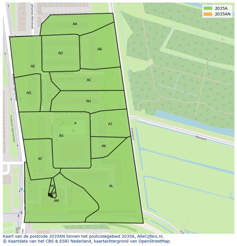 Afbeelding van het postcodegebied 2035 AN op de kaart.
