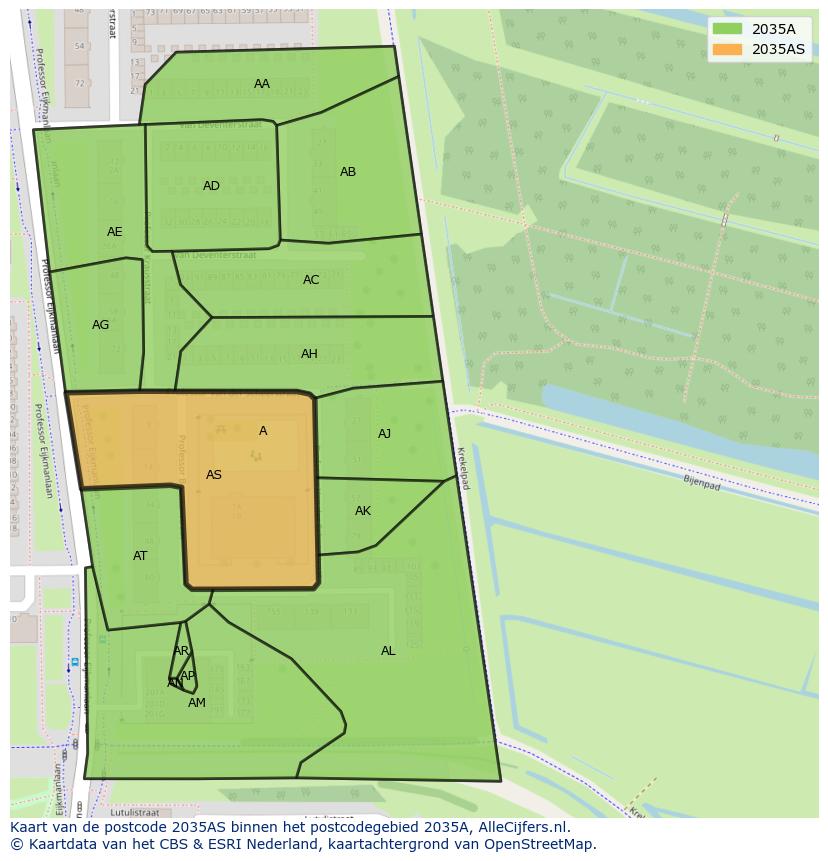 Afbeelding van het postcodegebied 2035 AS op de kaart.