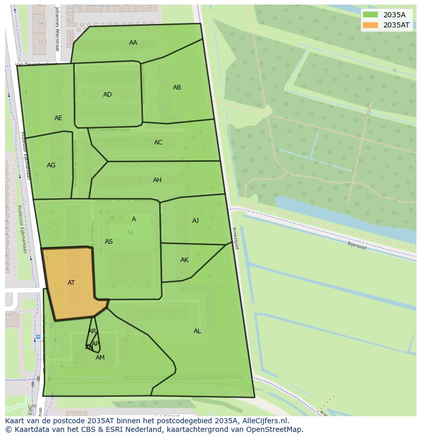Afbeelding van het postcodegebied 2035 AT op de kaart.