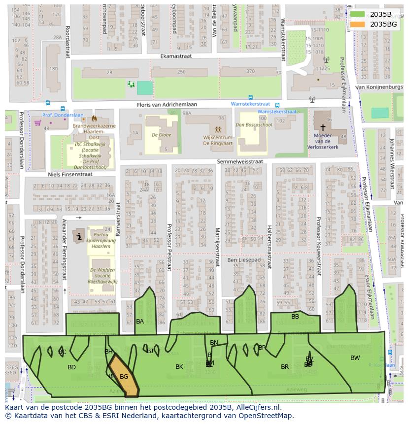 Afbeelding van het postcodegebied 2035 BG op de kaart.