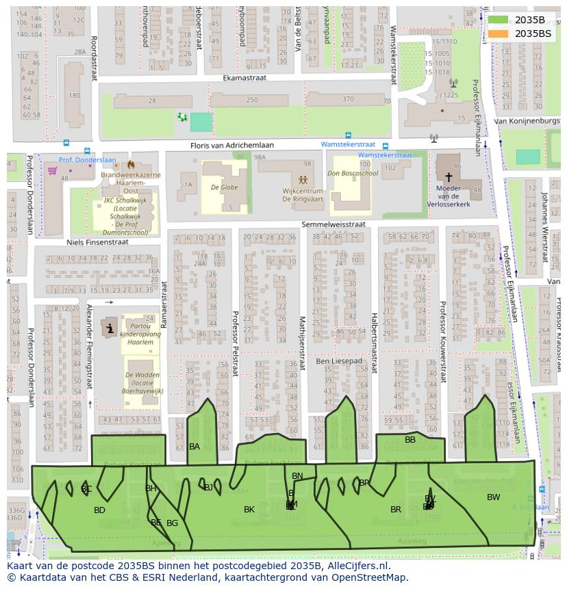 Afbeelding van het postcodegebied 2035 BS op de kaart.