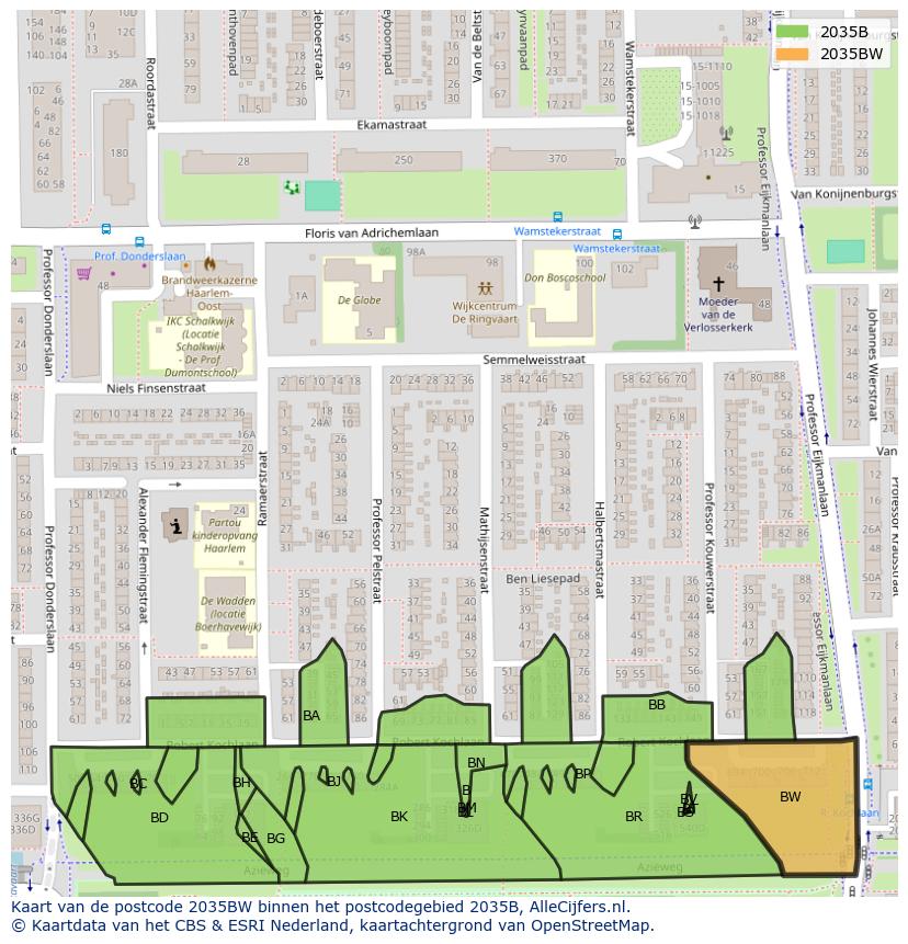 Afbeelding van het postcodegebied 2035 BW op de kaart.