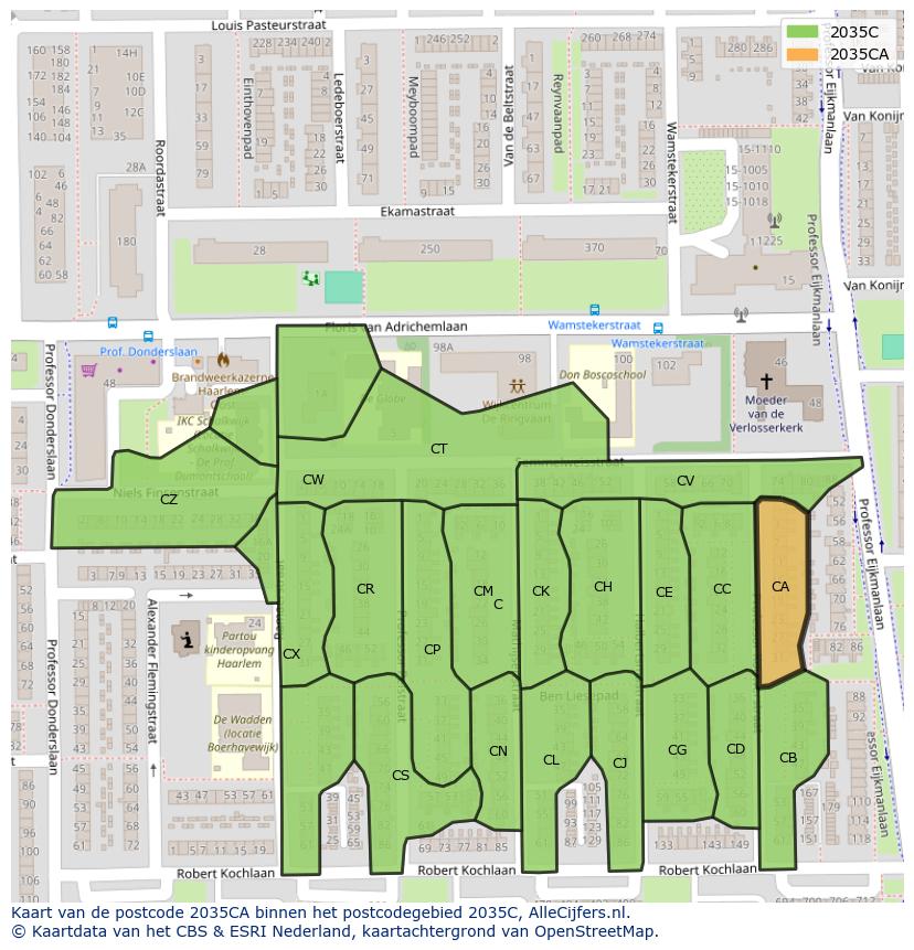 Afbeelding van het postcodegebied 2035 CA op de kaart.