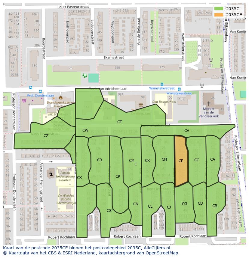 Afbeelding van het postcodegebied 2035 CE op de kaart.
