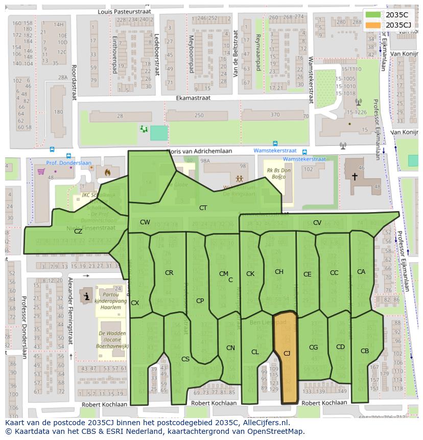 Afbeelding van het postcodegebied 2035 CJ op de kaart.