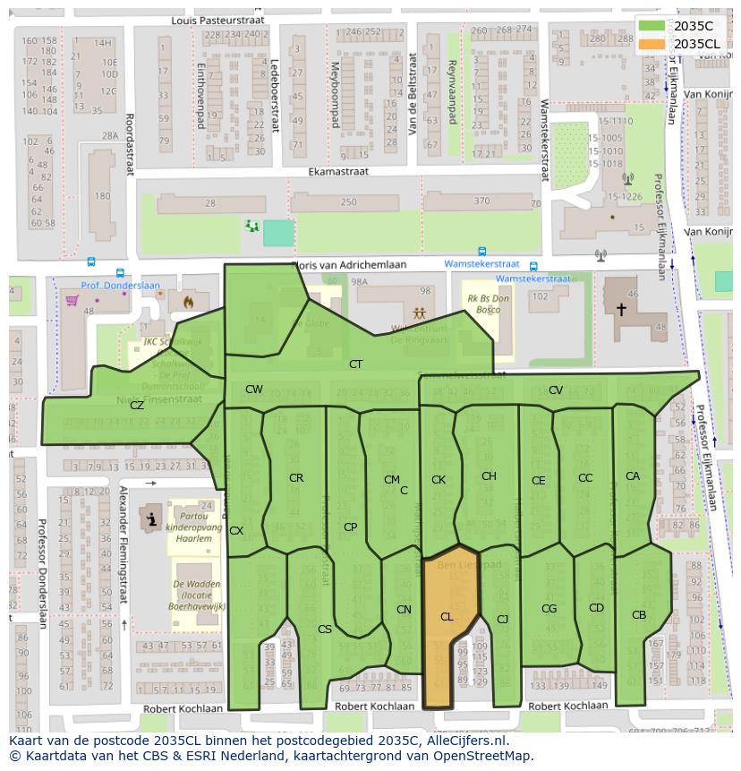Afbeelding van het postcodegebied 2035 CL op de kaart.
