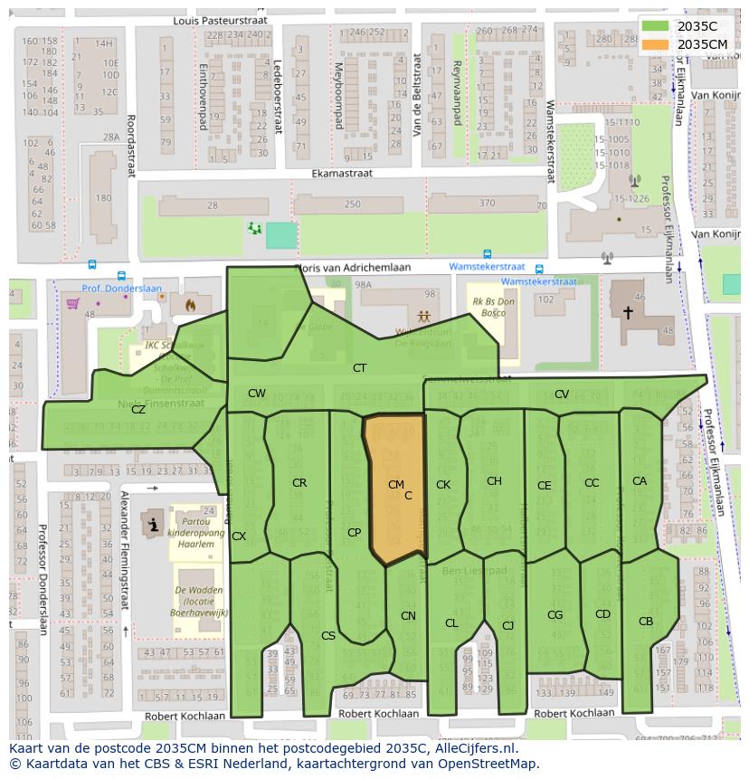 Afbeelding van het postcodegebied 2035 CM op de kaart.