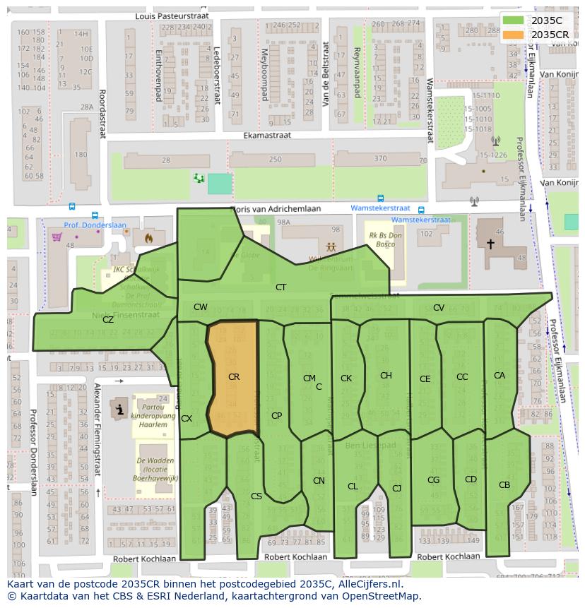 Afbeelding van het postcodegebied 2035 CR op de kaart.