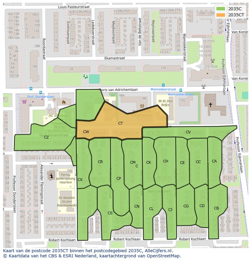 Afbeelding van het postcodegebied 2035 CT op de kaart.