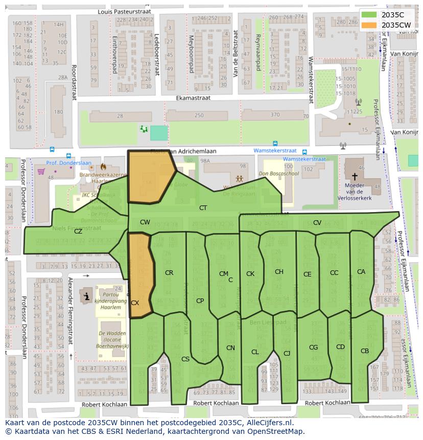 Afbeelding van het postcodegebied 2035 CW op de kaart.
