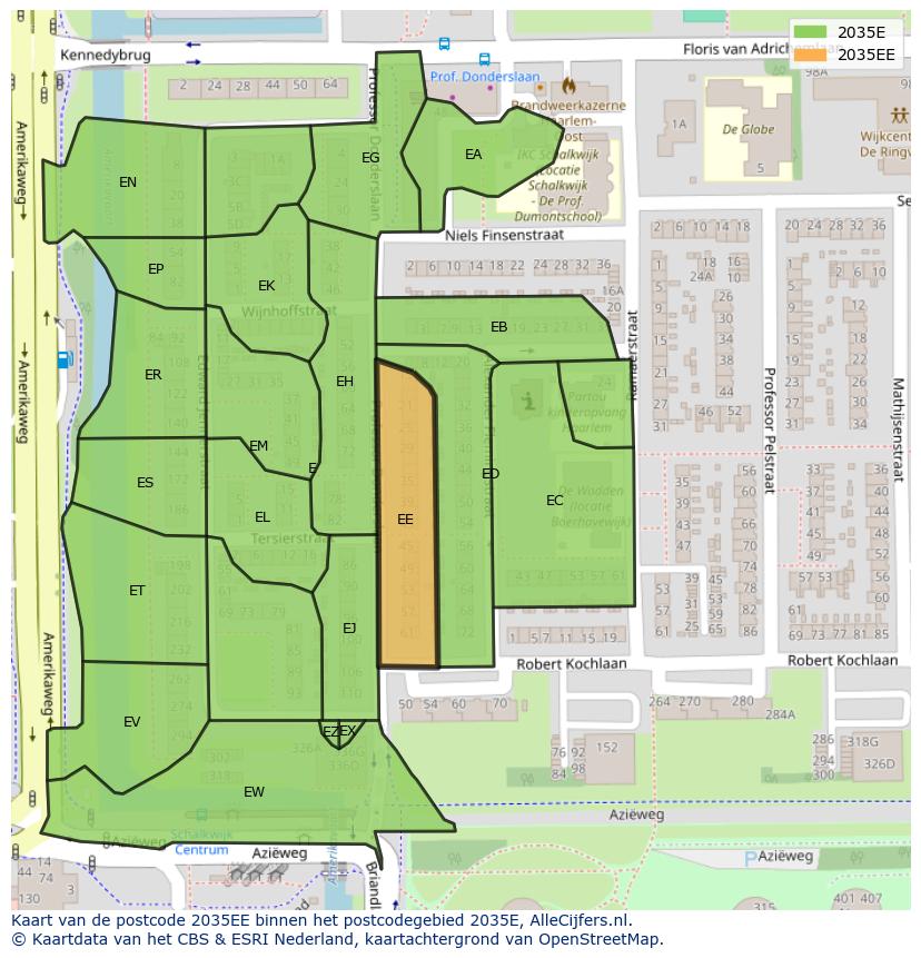 Afbeelding van het postcodegebied 2035 EE op de kaart.