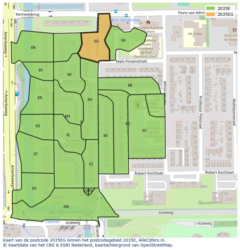 Afbeelding van het postcodegebied 2035 EG op de kaart.